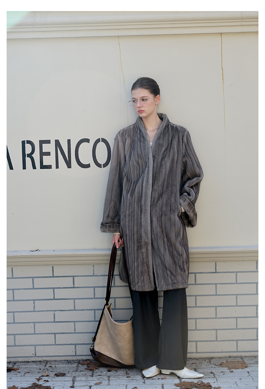Taupe Silky Fur Coat