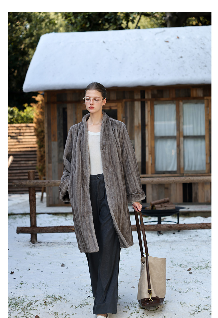 Taupe Silky Fur Coat