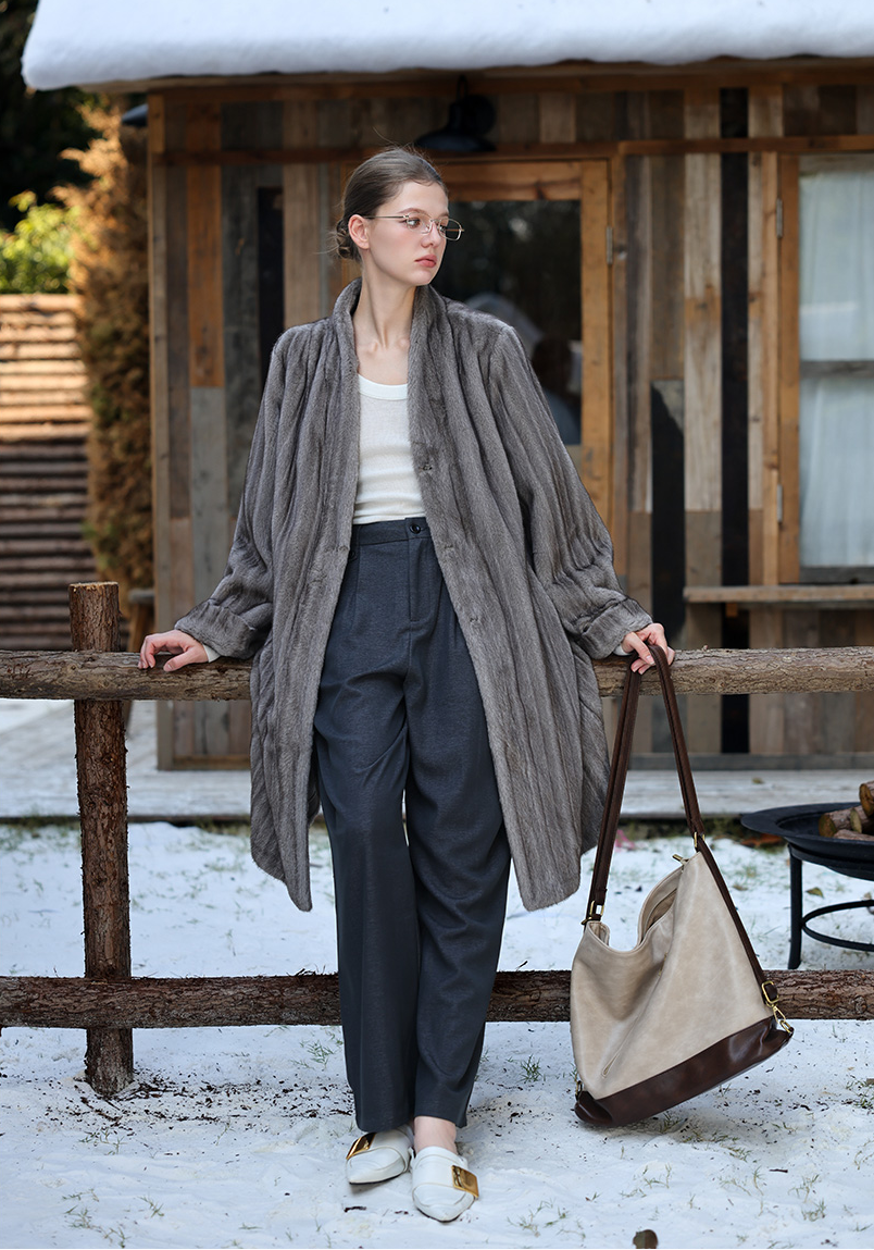 Taupe Silky Fur Coat