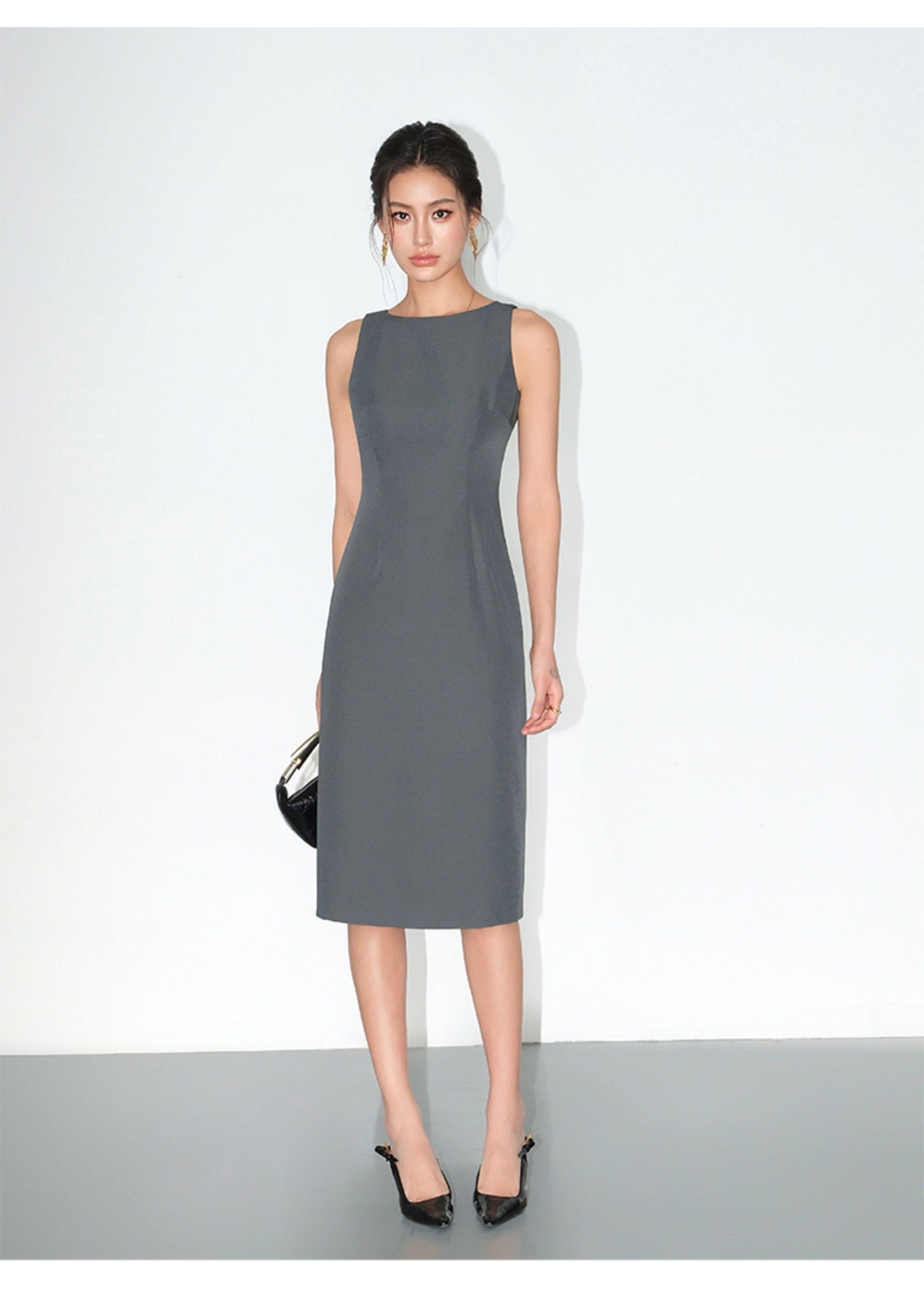 Clean Fit Tailored Midi Dress - Grey