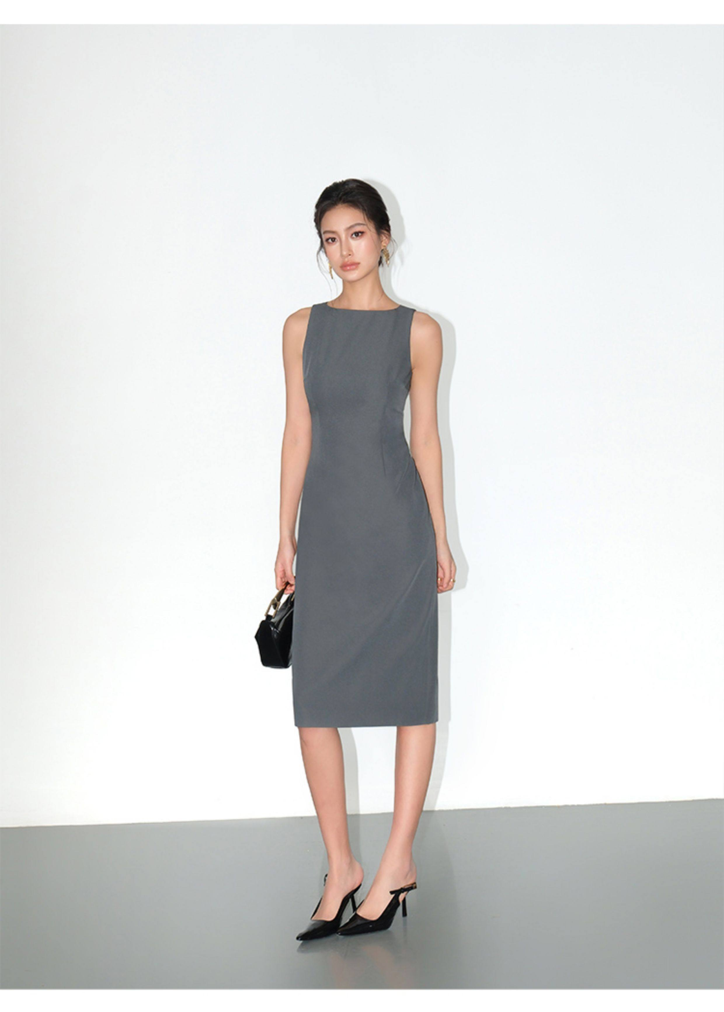 Clean Fit Tailored Midi Dress - Grey