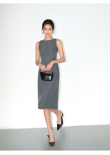 Clean Fit Tailored Midi Dress - Grey