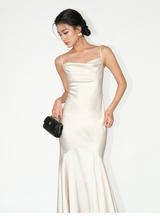 Smooth Drape Satin Dress - Champagne