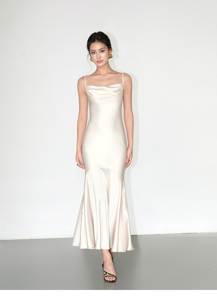Smooth Drape Satin Dress - Champagne