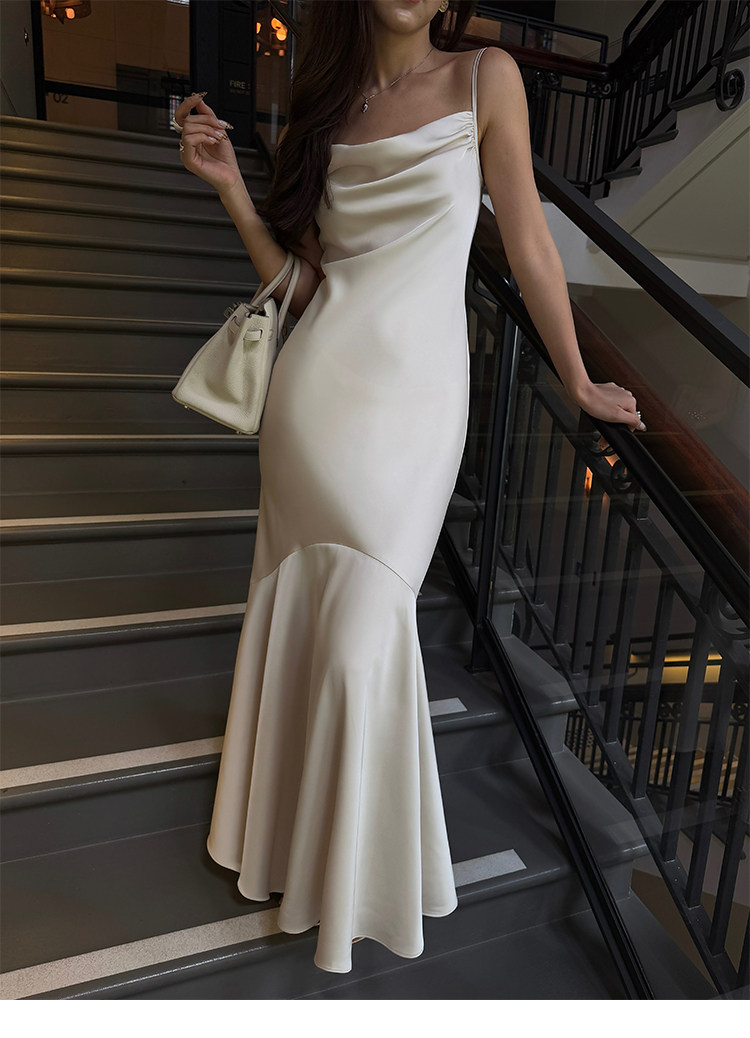 Smooth Drape Satin Dress - Champagne