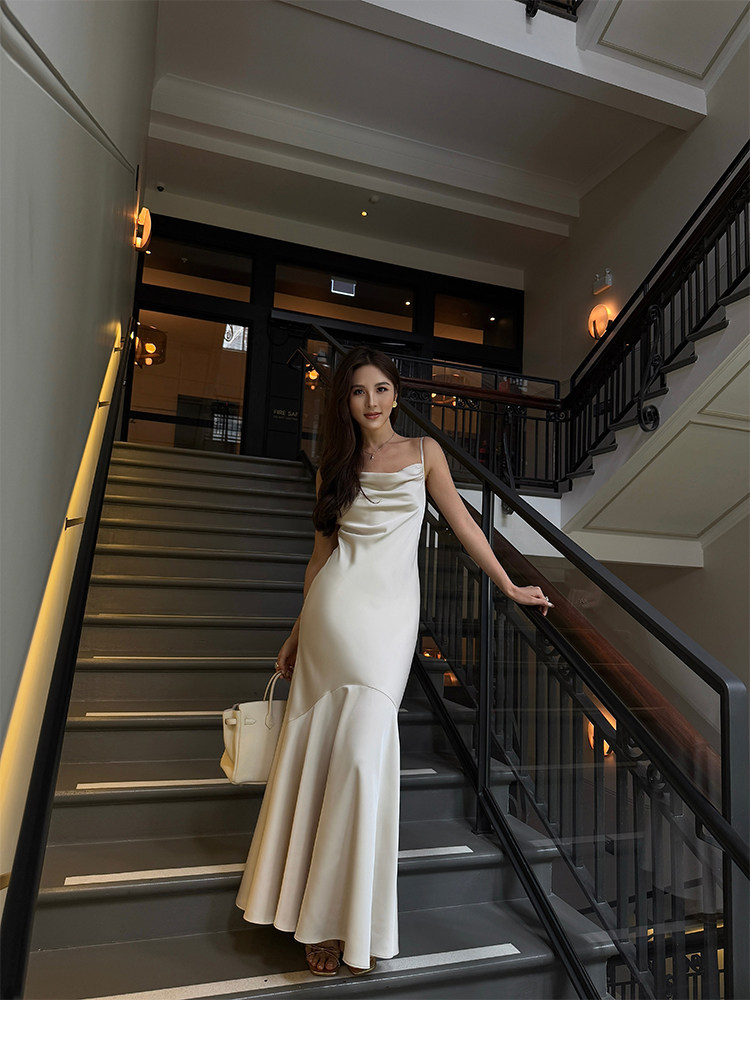 Smooth Drape Satin Dress - Champagne