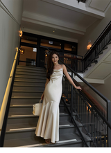 Smooth Drape Satin Dress - Champagne