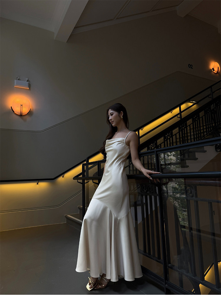 Smooth Drape Satin Dress - Champagne