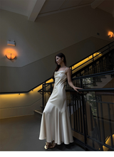 Smooth Drape Satin Dress - Champagne