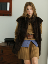 Espresso Fur Stand Collar Vest