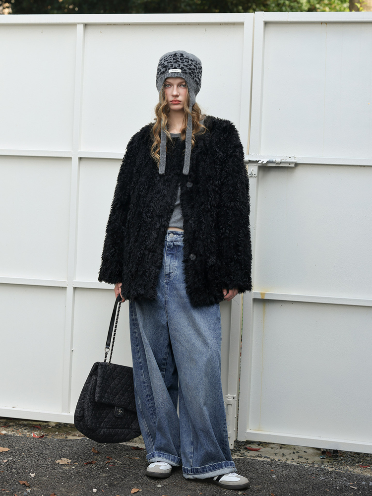 Black Faux-Lamb Coat