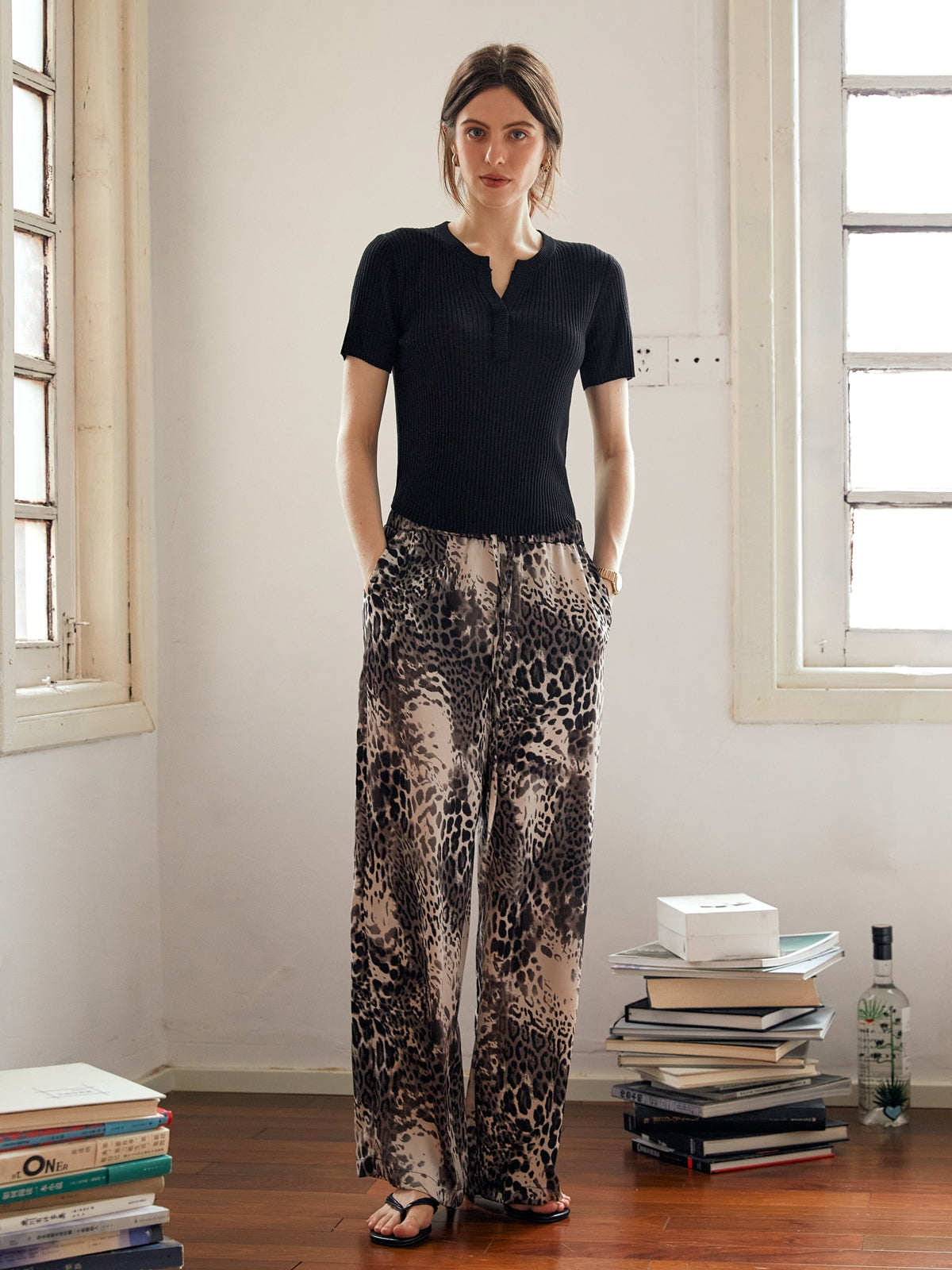 Leopard Print Wide-Leg Trousers