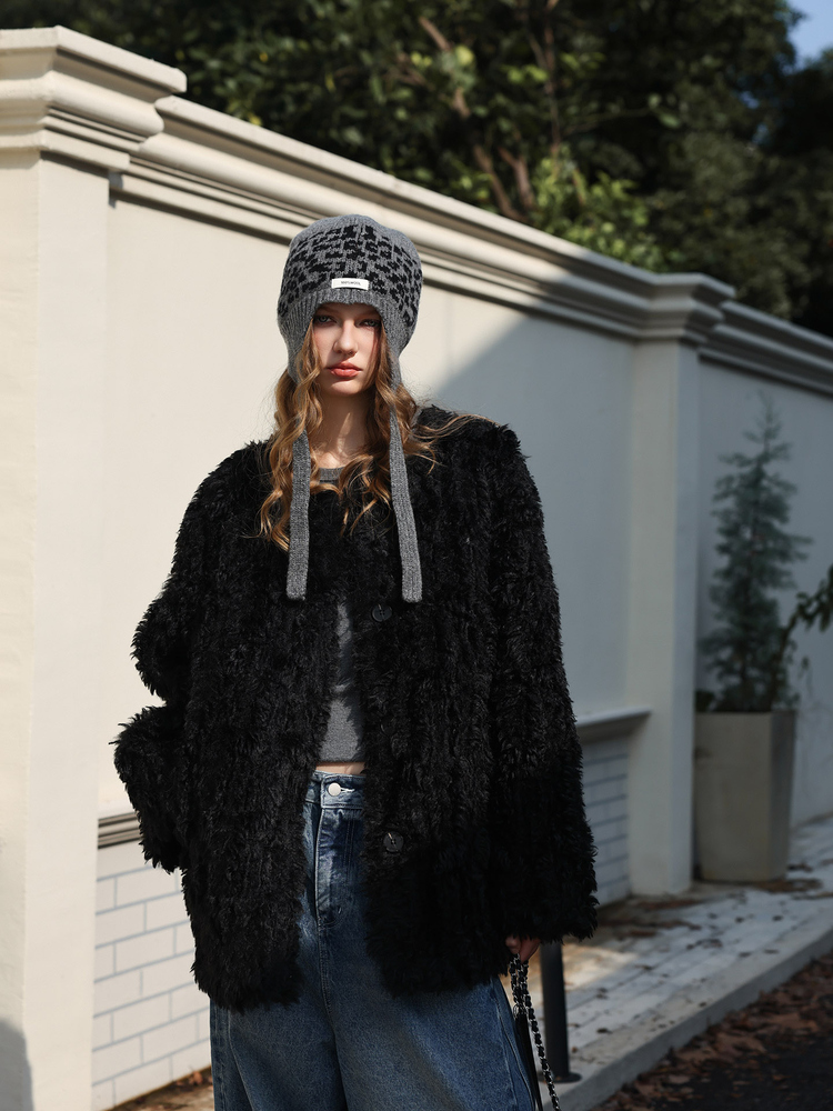 Black Faux-Lamb Coat