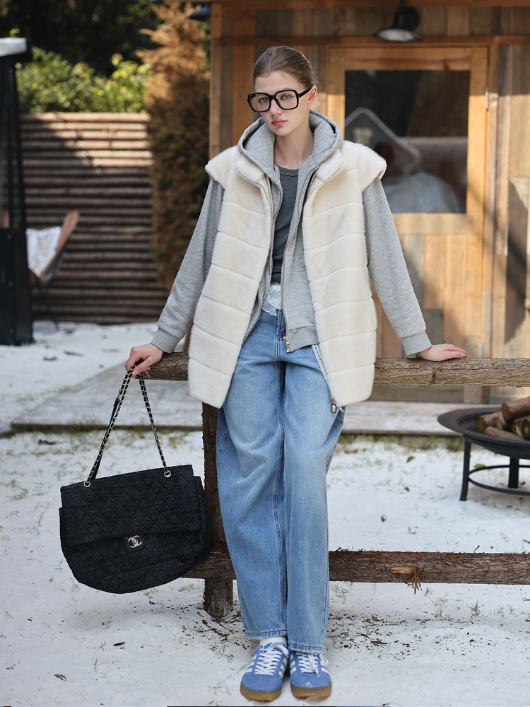 Cream Fur Stand Collar Vest