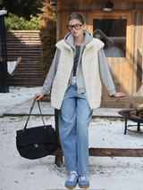 Cream Fur Stand Collar Vest