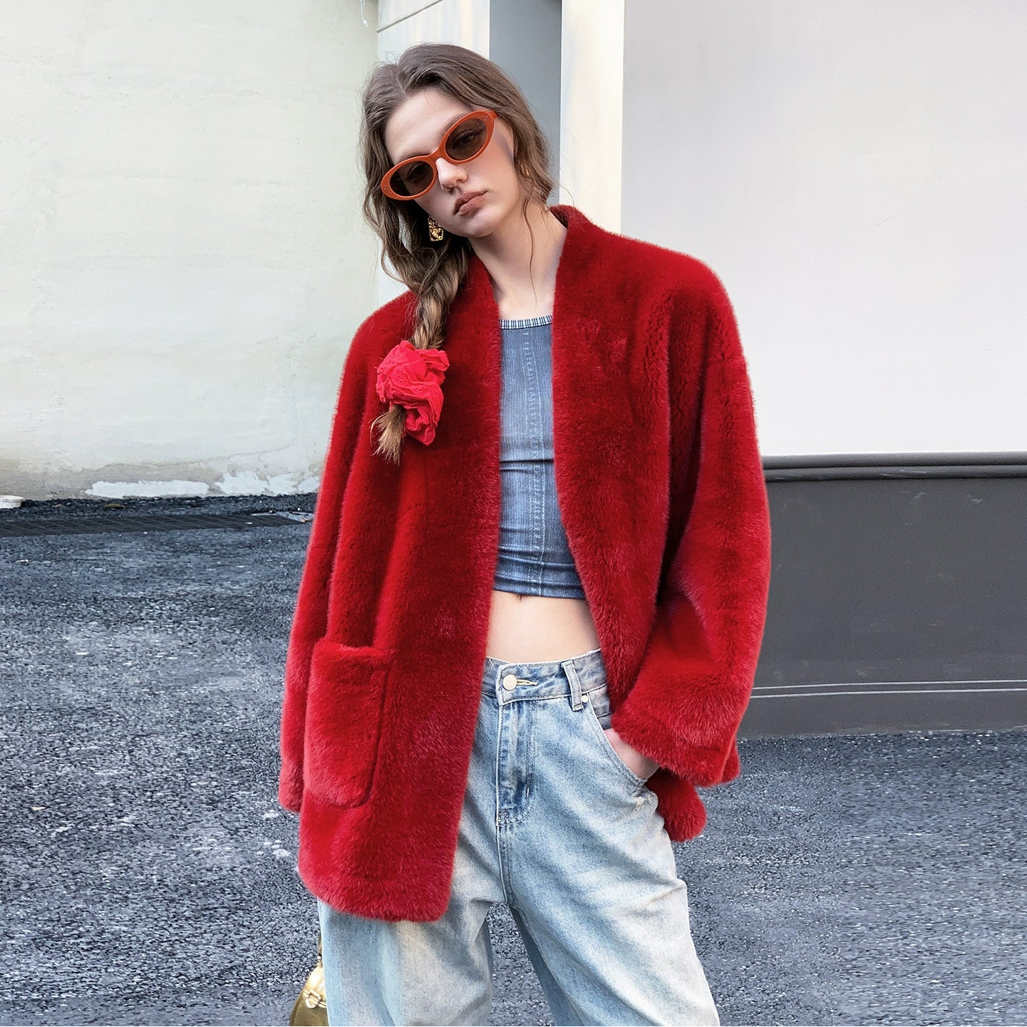 Short Red Fur Coat