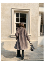 V-Neck Pullup Sleeve Fur Coat - Cement