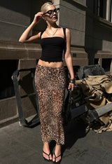 Leopard Low-Rise Long Skirt
