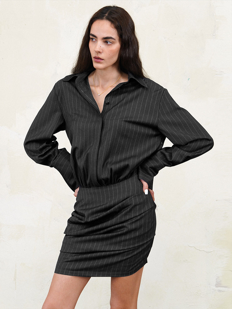 Stripe Suit Shirt Dress