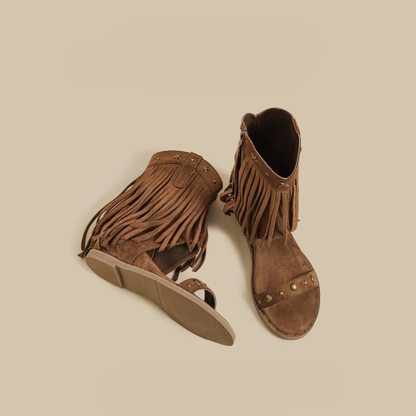 Fringe Stud Microfiber Leather Sandal