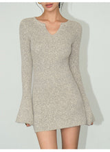 V-Neck Knit Mini Dress - Oatmeal