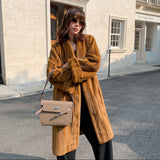V-Neck Pullup Sleeve Fur Coat - Pumpkin