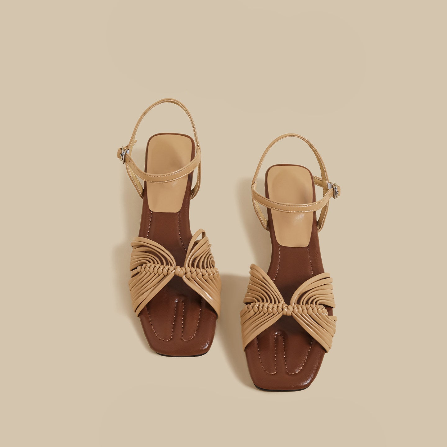 Knot Strap Heel Sandals (Brown)