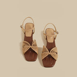 Knot Strap Heel Sandals (Brown)