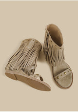 Fringe Stud Microfiber Leather Sandal