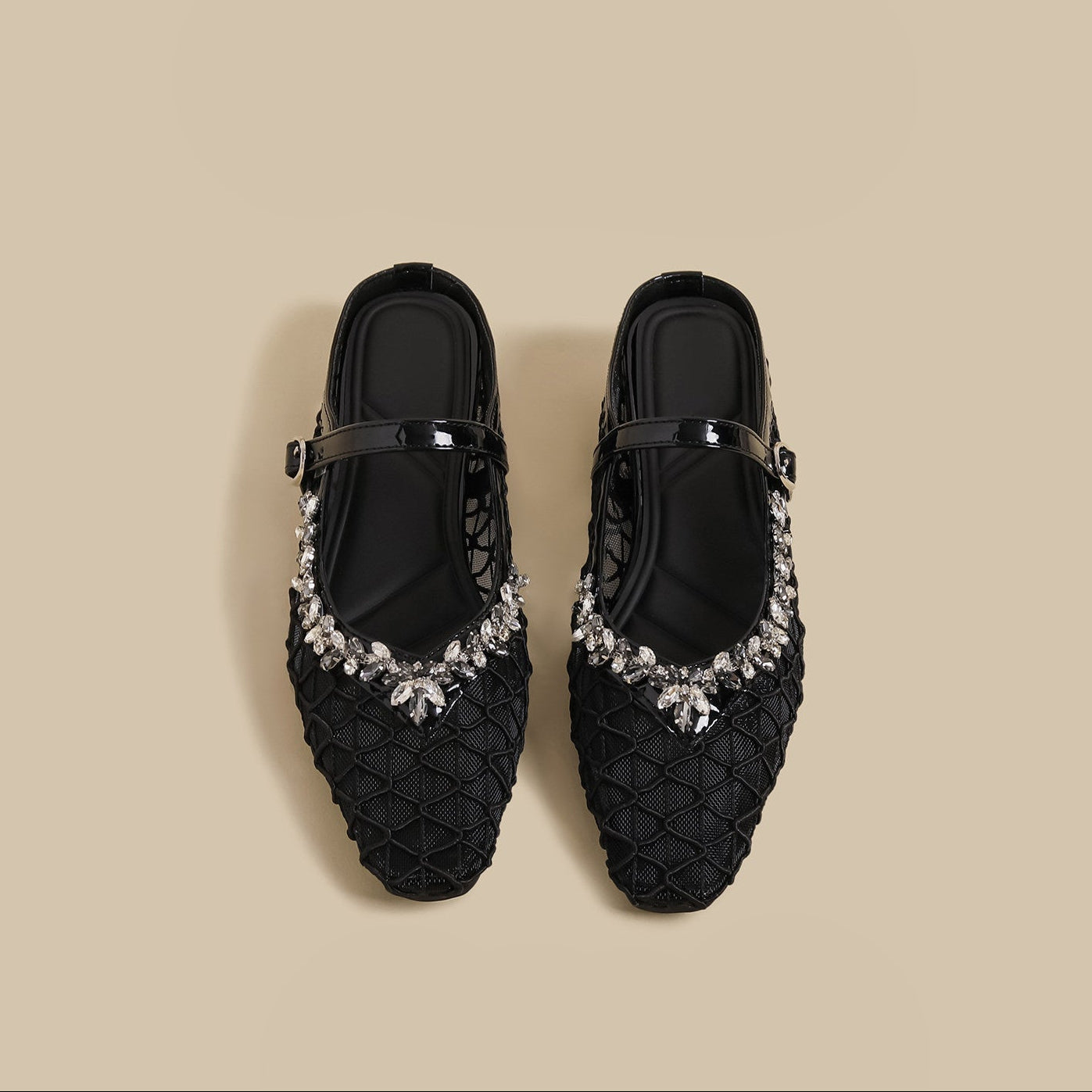 Crystal Mesh Mary Janes (Black)