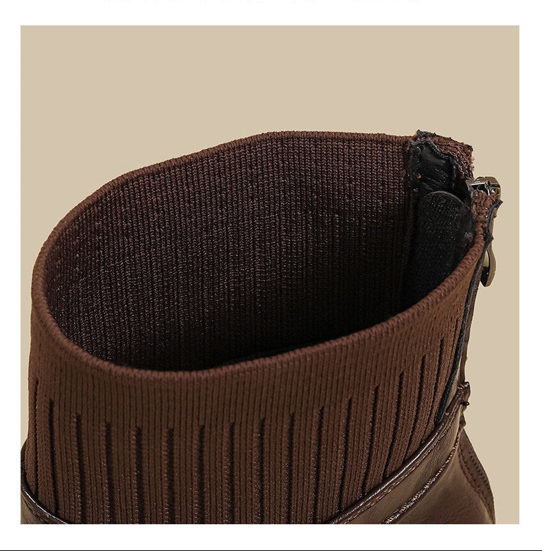 Chunk-Heel Knit Ankle Boots