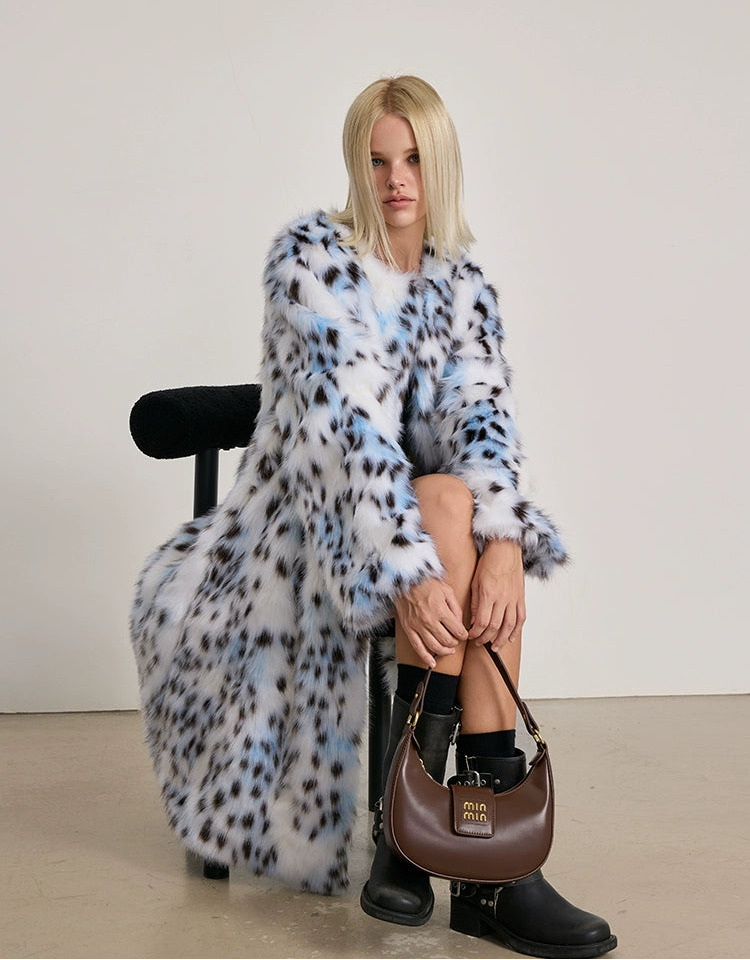 Blue Leopard Fur Coat