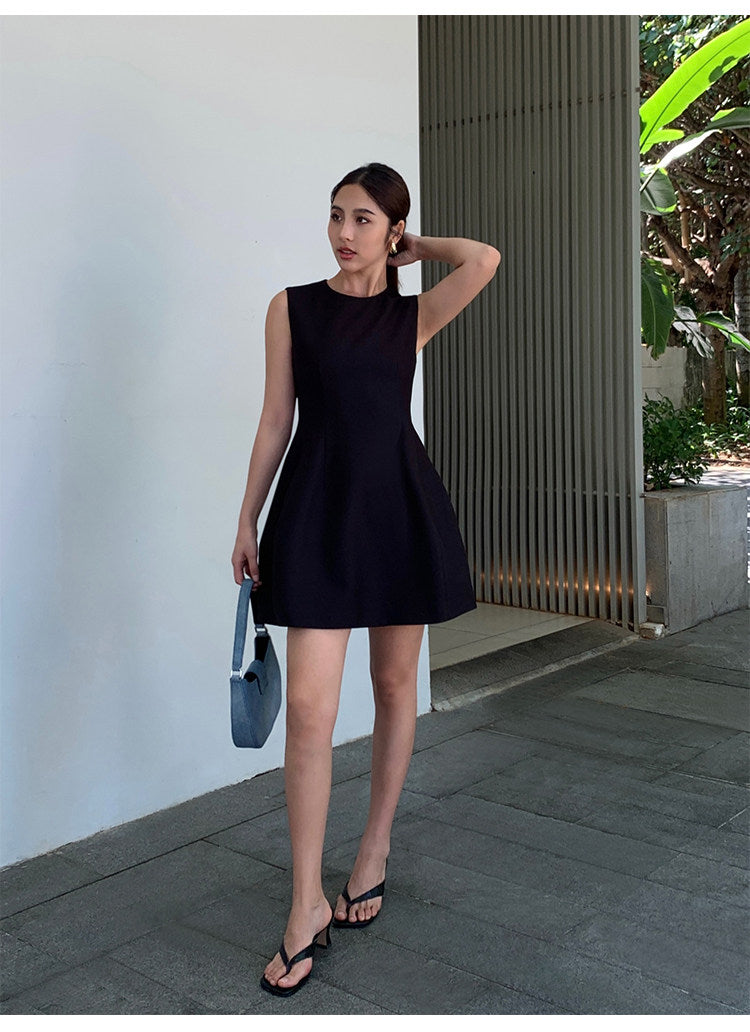 Structured Flare Mini Dress - Black