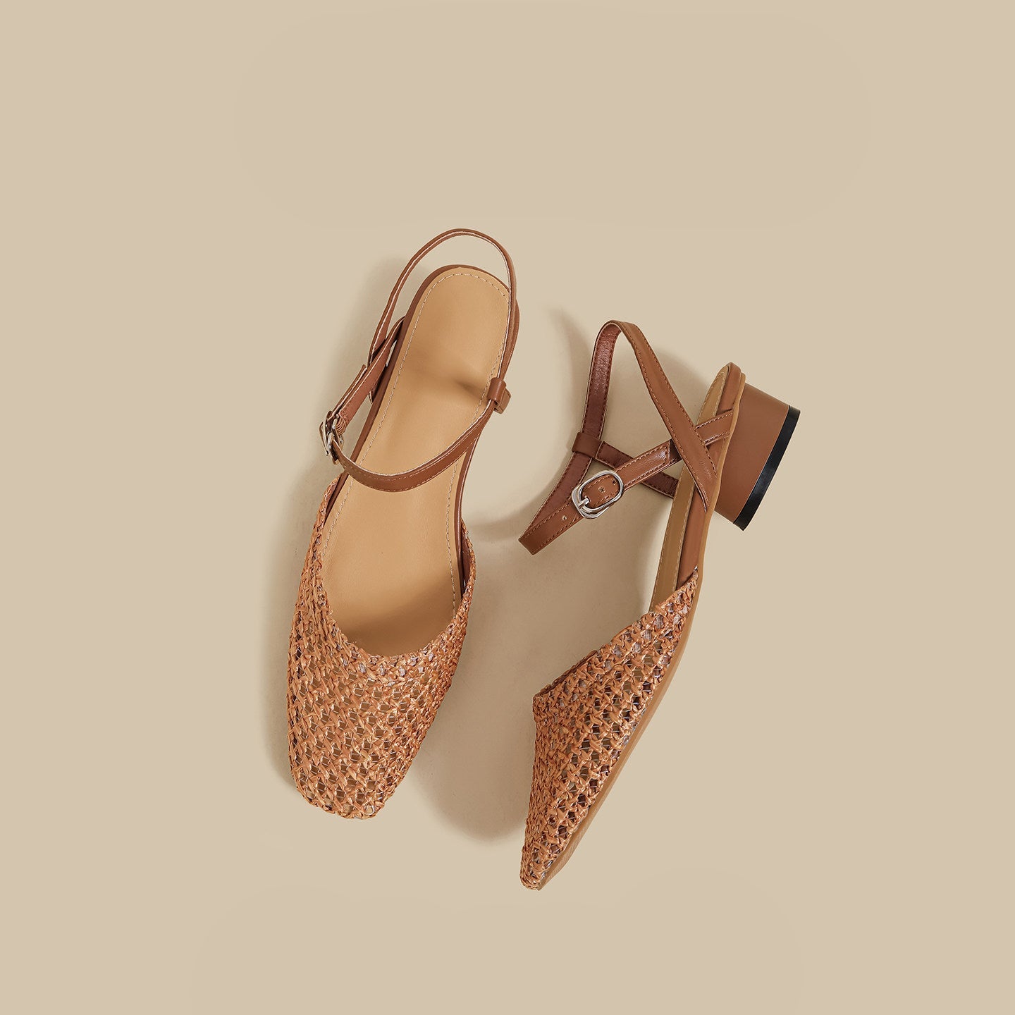 Woven Slingback Flats (Brown)
