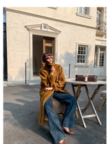 Herringbone Faux Fur Coat - Ochre