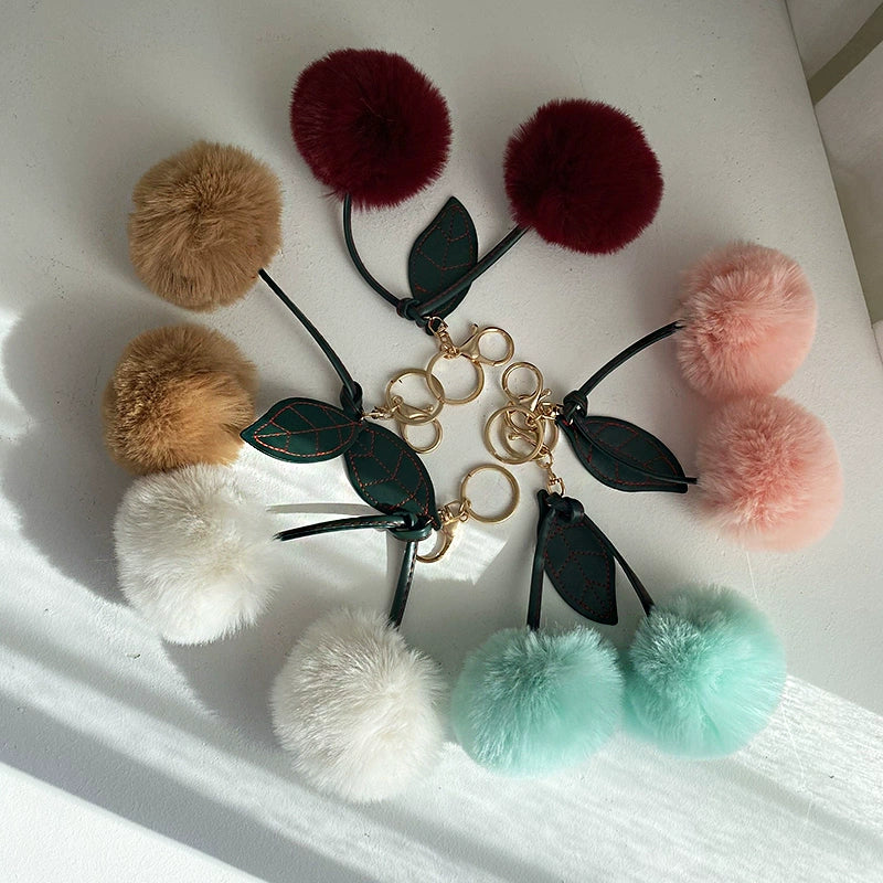 Cherry Pom-Pom Keyring
