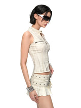 Distressed Stud Vest / Skirt