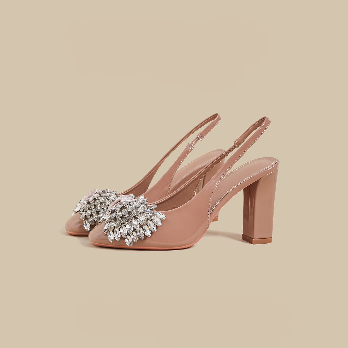 Crystal Bow Block-Heel Slingbacks