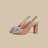 Crystal Bow Block-Heel Slingbacks