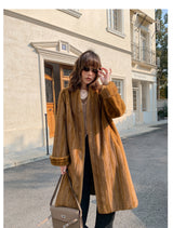 V-Neck Pullup Sleeve Fur Coat - Pumpkin