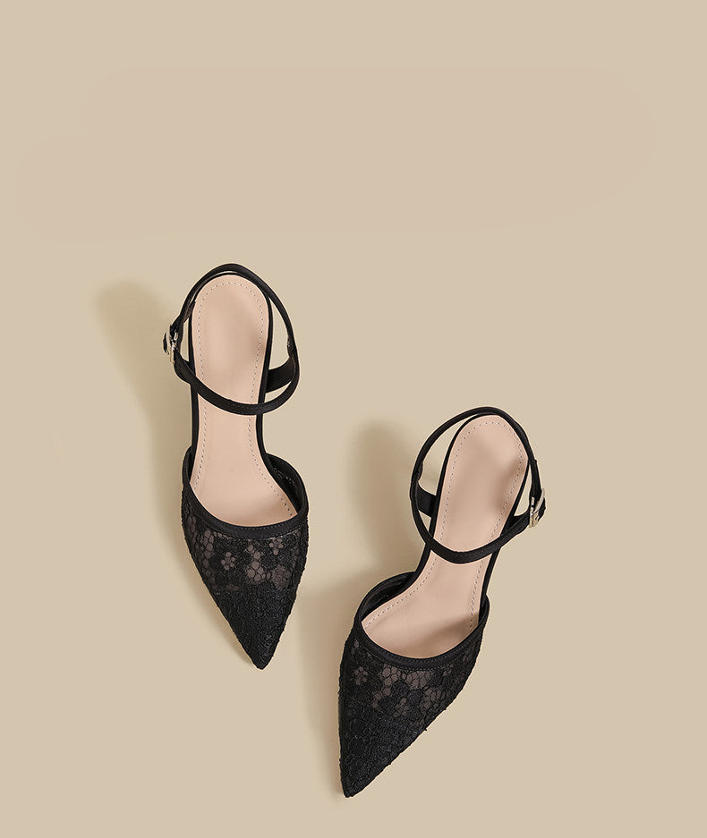 Lace Ankle-Strap Stiletto Heels
