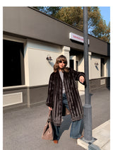 V-Neck Pullup Sleeve Fur Coat - Charcoal