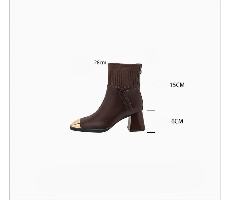 Chunk-Heel Knit Ankle Boots