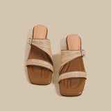 Woven Strap Slide Sandals (Brown)
