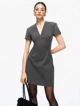 Grey V-Neck Suit Dress