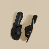 Strap Low Heel Sandals (Black)