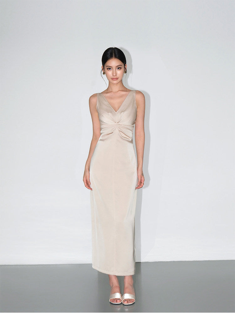 Smooth Ruched Slip Dress - Champagne