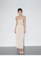 Smooth Ruched Slip Dress - Champagne
