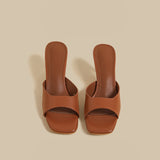 Minimal Curve Heel Sandals (Brown)