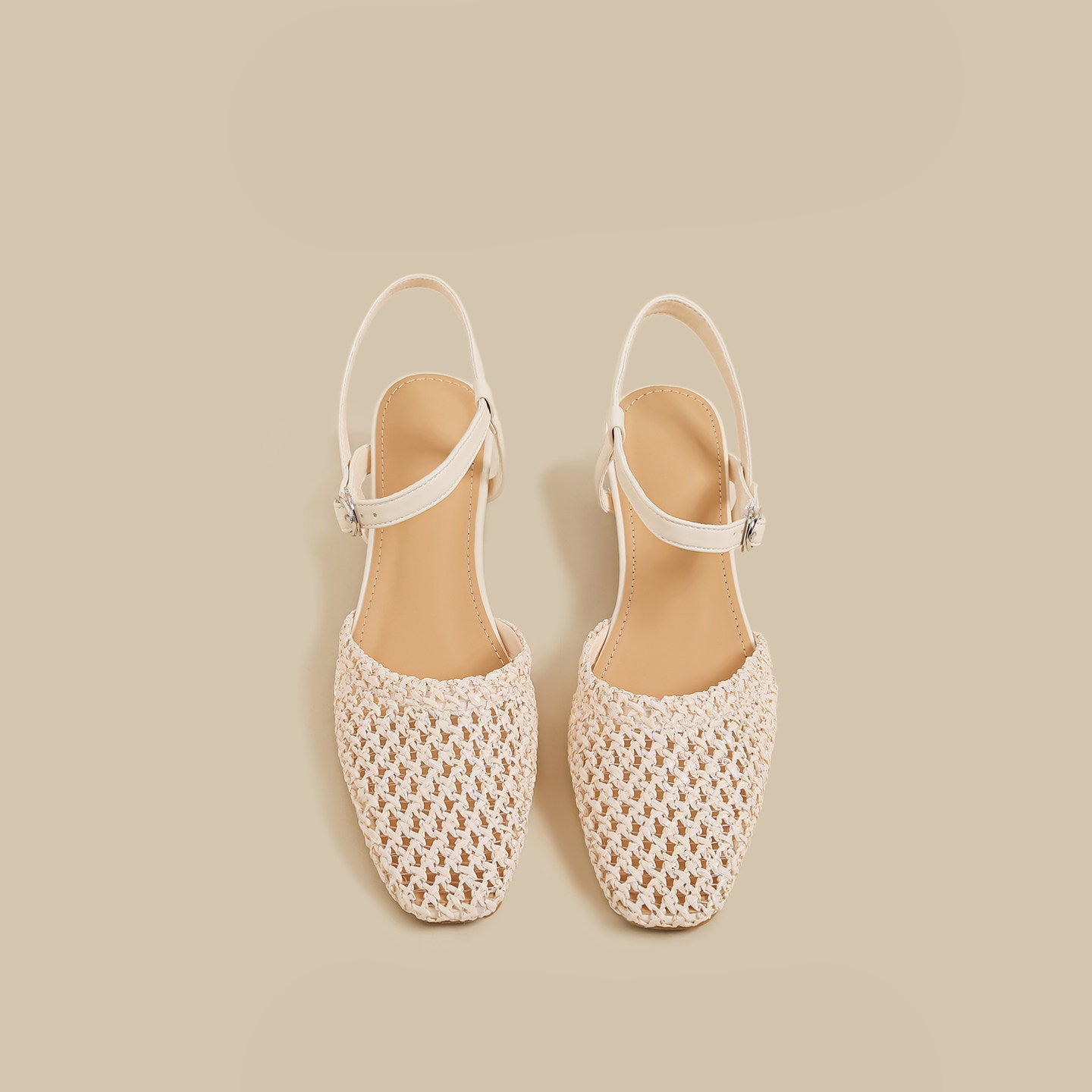 Woven Slingback Flats (Cream)
